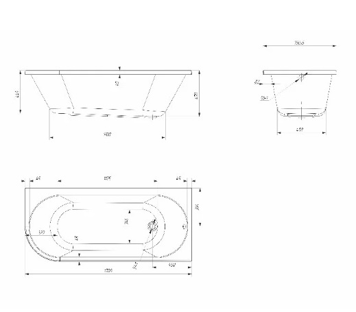 Ванна акриловая 1MarKa Alisa 170x75 см R Премиум