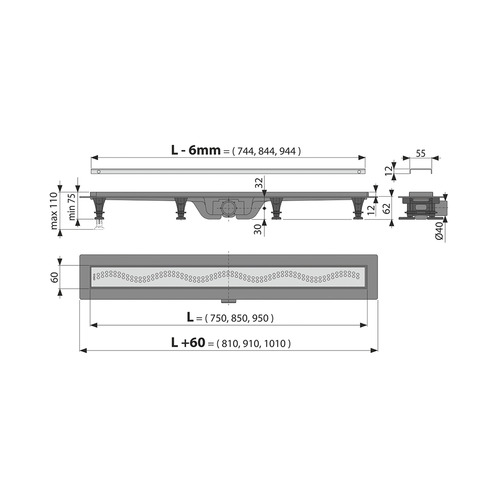 Водоотводящий желоб ALCAPLAST APZ8-950M