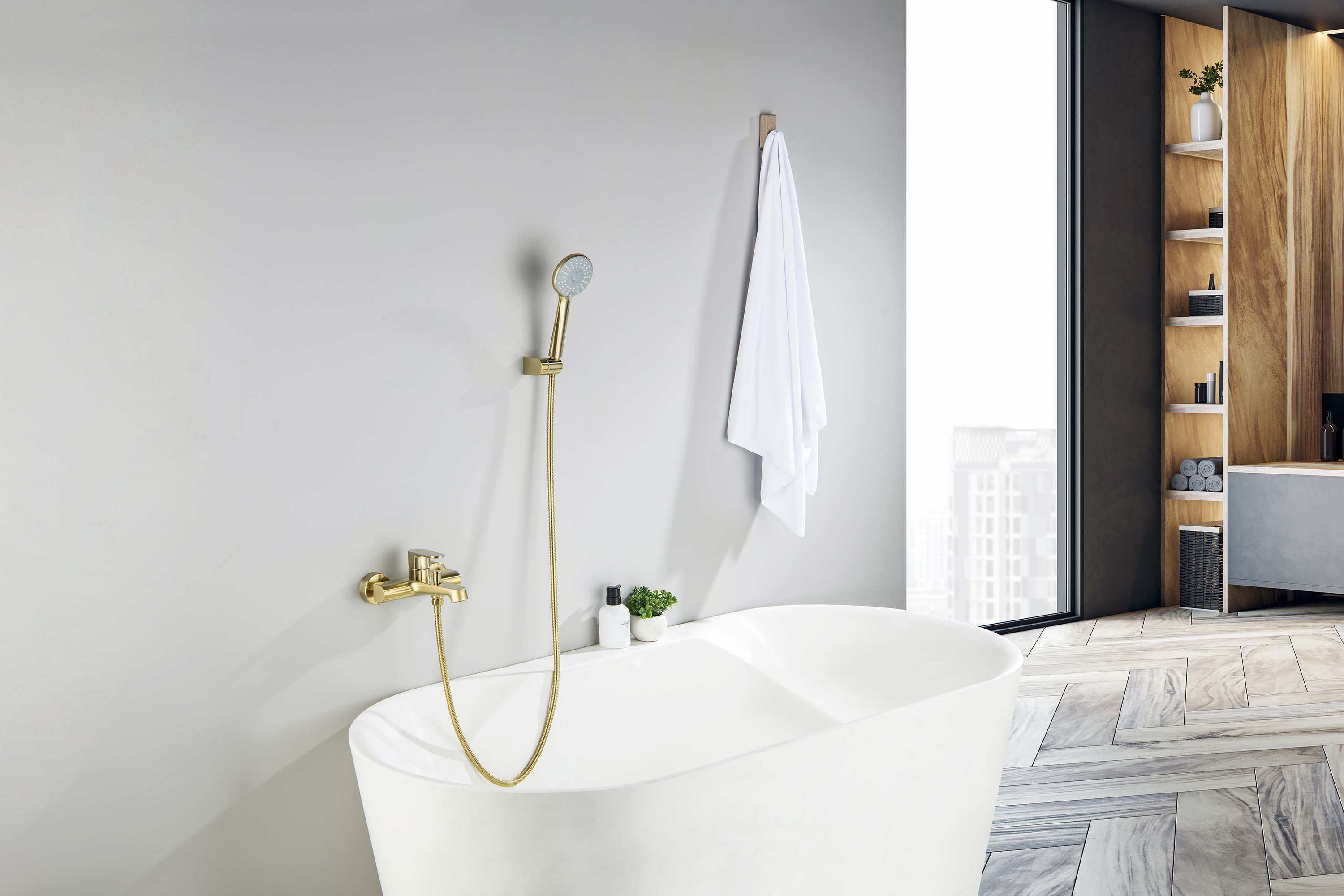 Смеситель Aquatek Оберон AQ1249BG для ванны с душевым набором