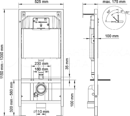 Система инсталляции для унитазов Berges Wasserhaus Novum 040233 с кнопкой смыва, хром глянец