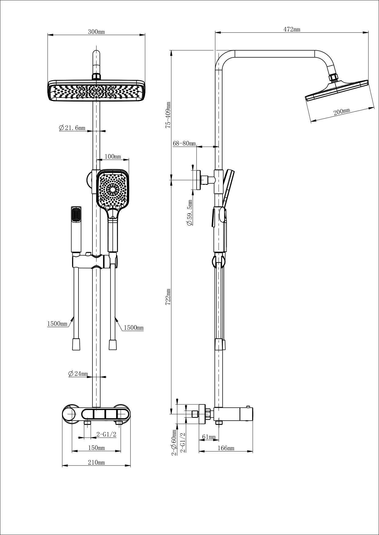 Душевая система с термостатом WONZON & WOGHAND MUSE Corno, Белый матовый WW-B3112-MW