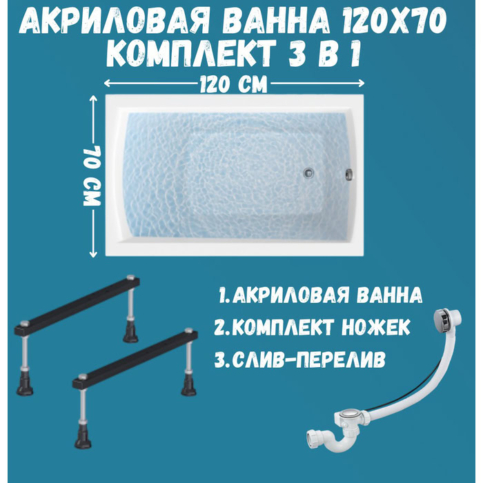 Ванна акриловая 1MarKa Modern 120x70 см