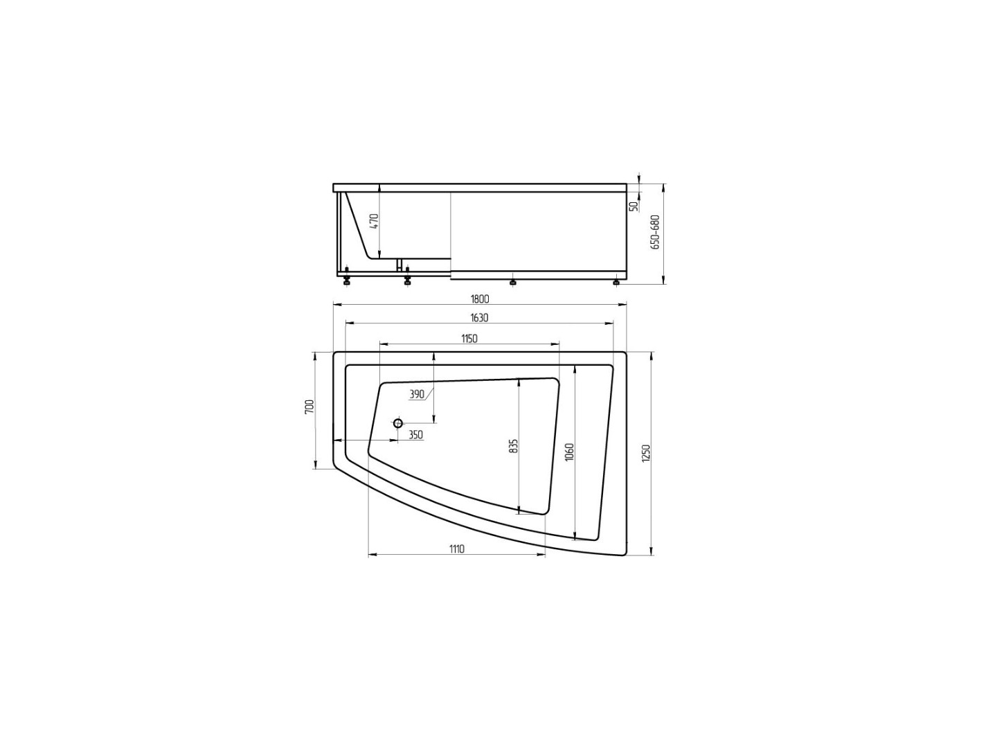 Акриловая ванна Aquatek Оракул ORK180-0000004 180х125 см, левая, с фронтальным экраном