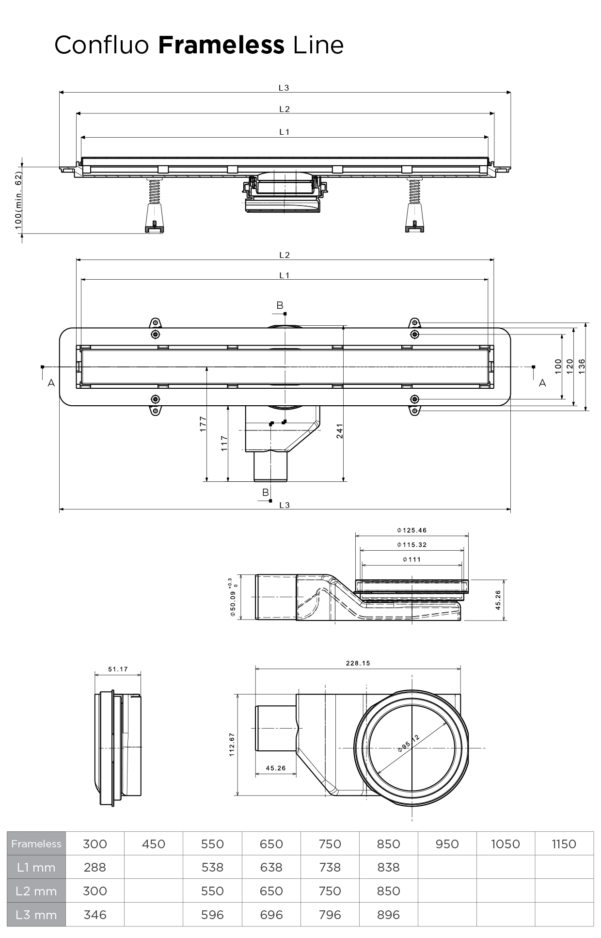 Frameless line 450 линейный трап PESTAN