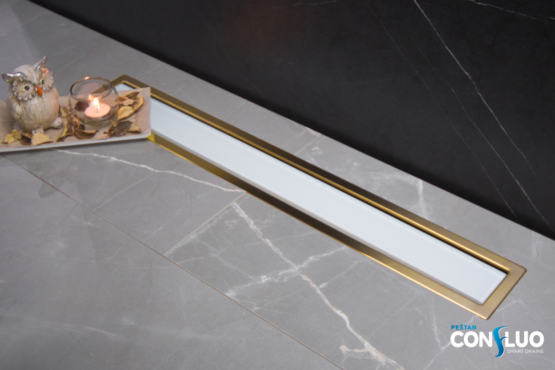 Confluo Premium Gold White Glass Line 300 линейный трап PESTAN