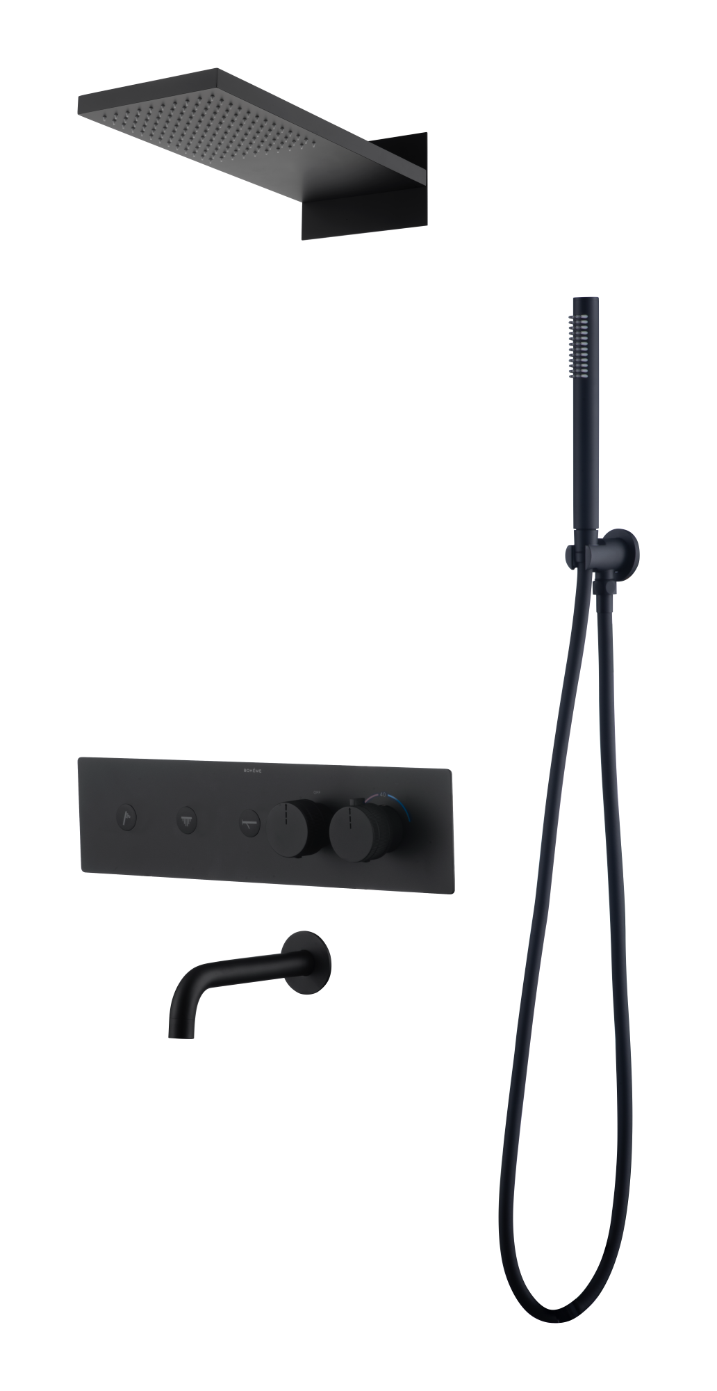 Встроенная душевая система Boheme FUSION с термостатом, BLACK с изливом 131-2-B