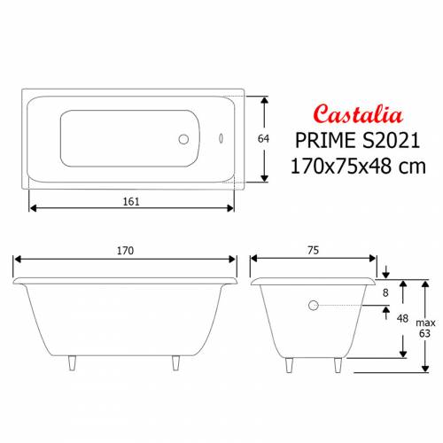 Чугунная ванна Castalia Prime S2021 170х75