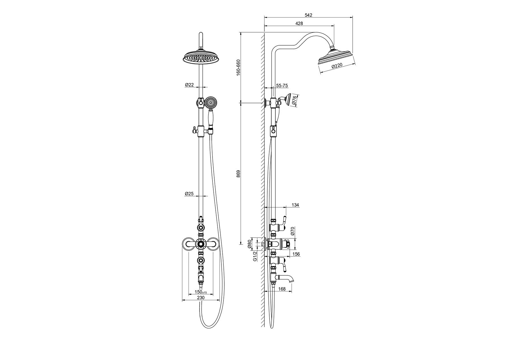 Душевая система Aquatek Классик AQ2543PG