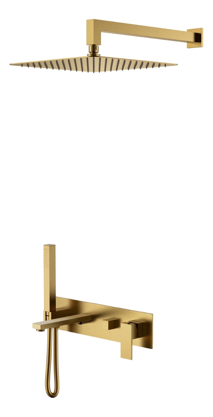 Смеситель встроенный + верхний+ ручной душ Boheme Qubic Bronze с изливом 474-BR