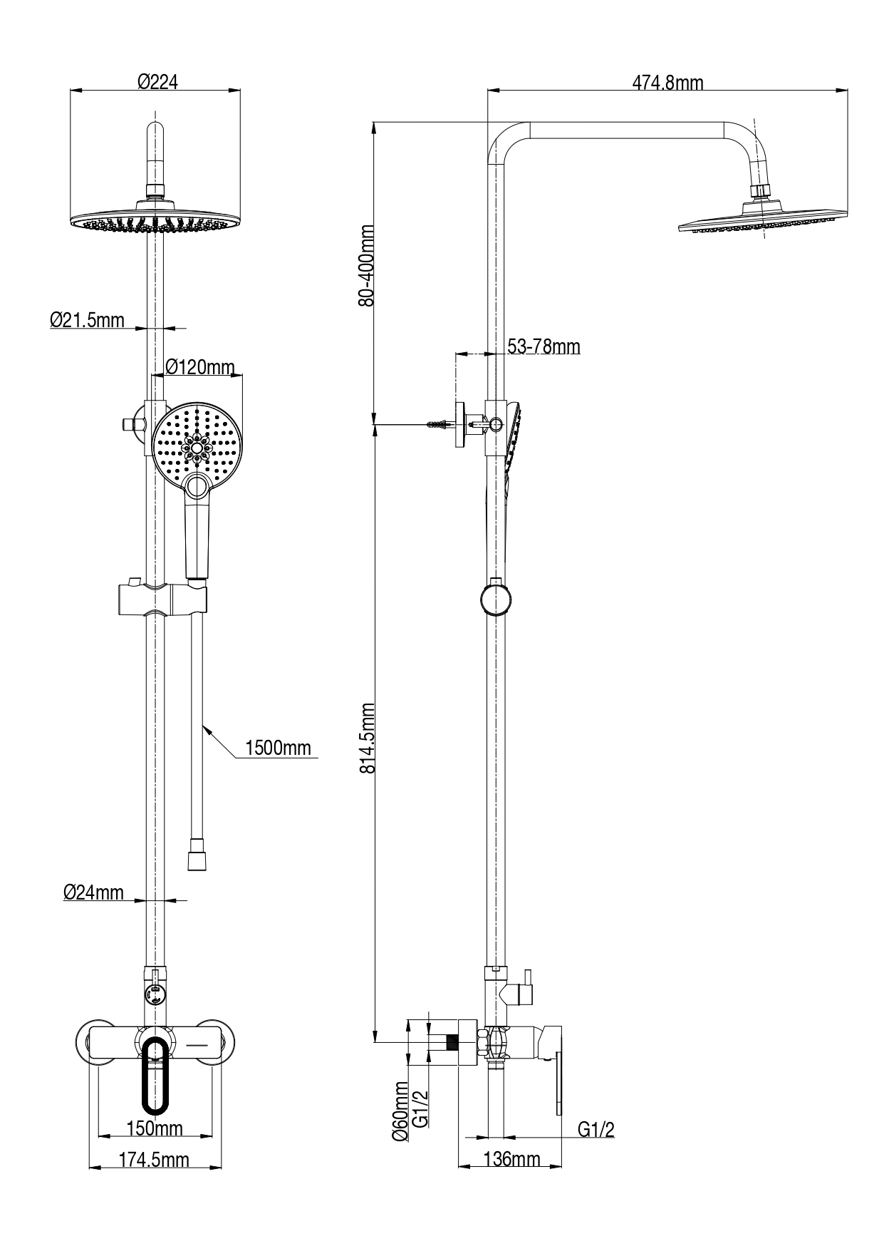 Душевая система WONZON & WOGHAND, Черный матовый WW-B2166-A-MB