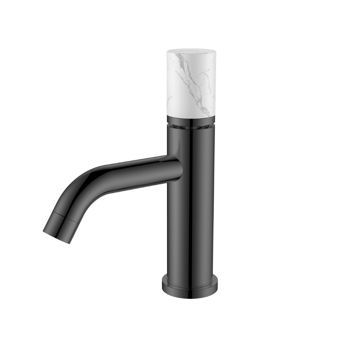 Смеситель Boheme STICK для умыв. низ. SHINE GUN METAL MRAMOR WHITE (комплект) 121-SGM-MR-W