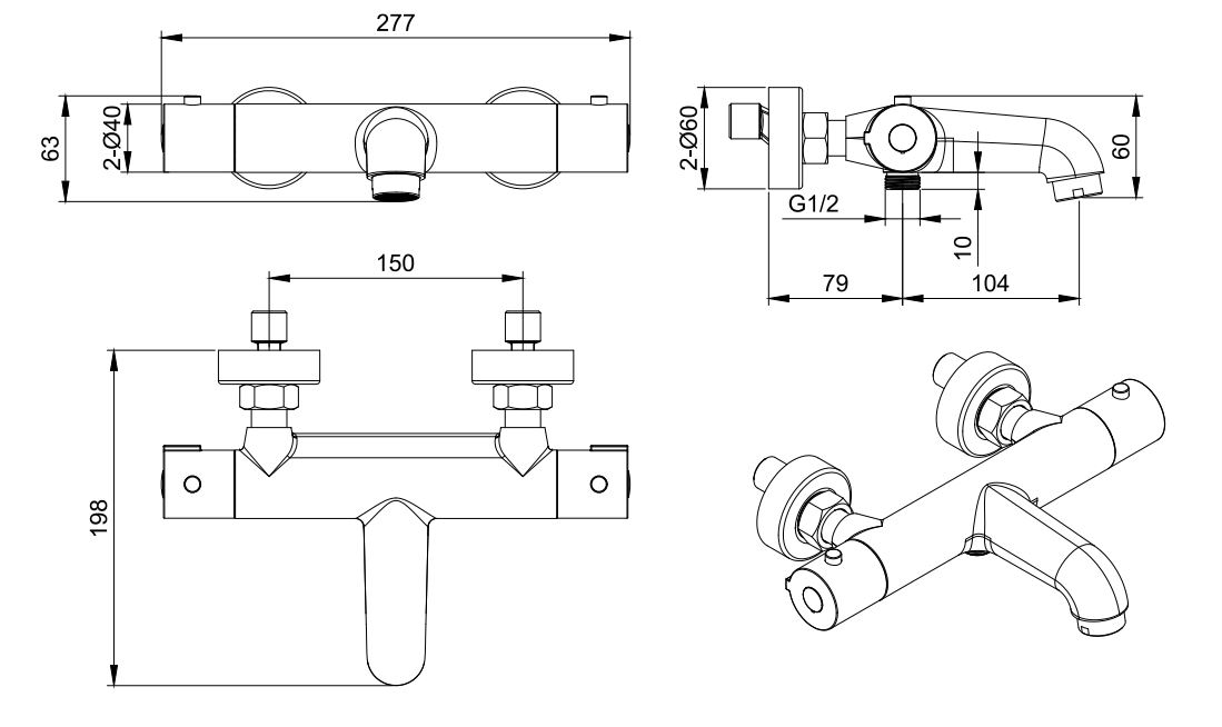 Смеситель Aquatek Вега AQ1043BGM для ванны