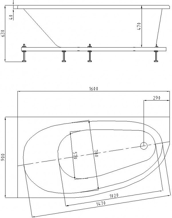 Акриловая ванна Aquatek Дива 160 DIV160-0000002 160х90 см, правая