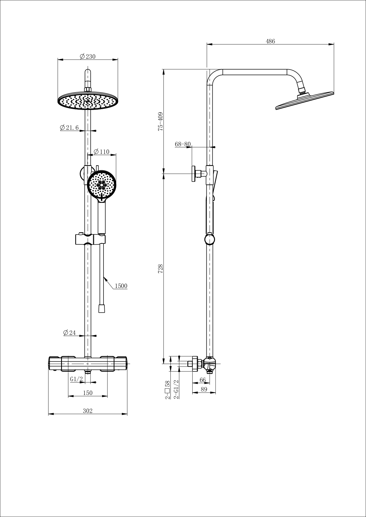 Душевая система с термостатом WONZON & WOGHAND STAY 1, Брашированное золото WW-B3051-A-BG