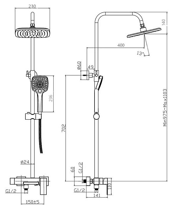 Душевая стойка Rush Thira TR3635-50