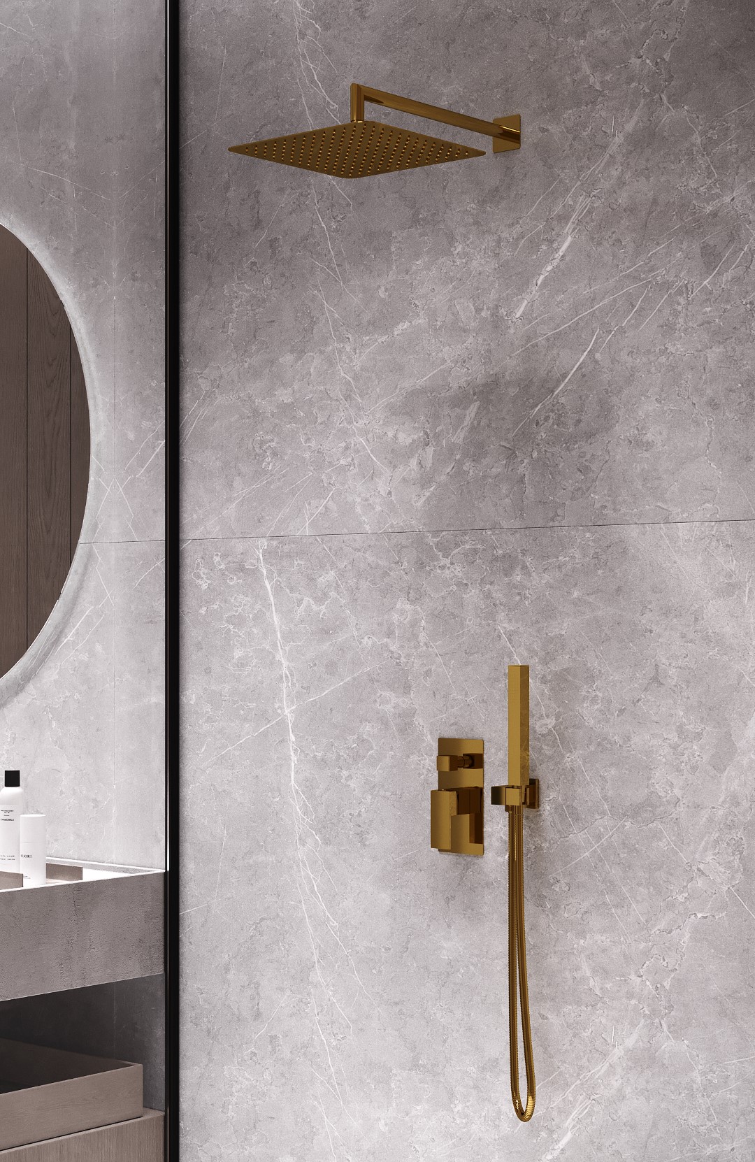 Смеситель встроенный для душа Boheme QUBIC Matt Gold 474-3-MG