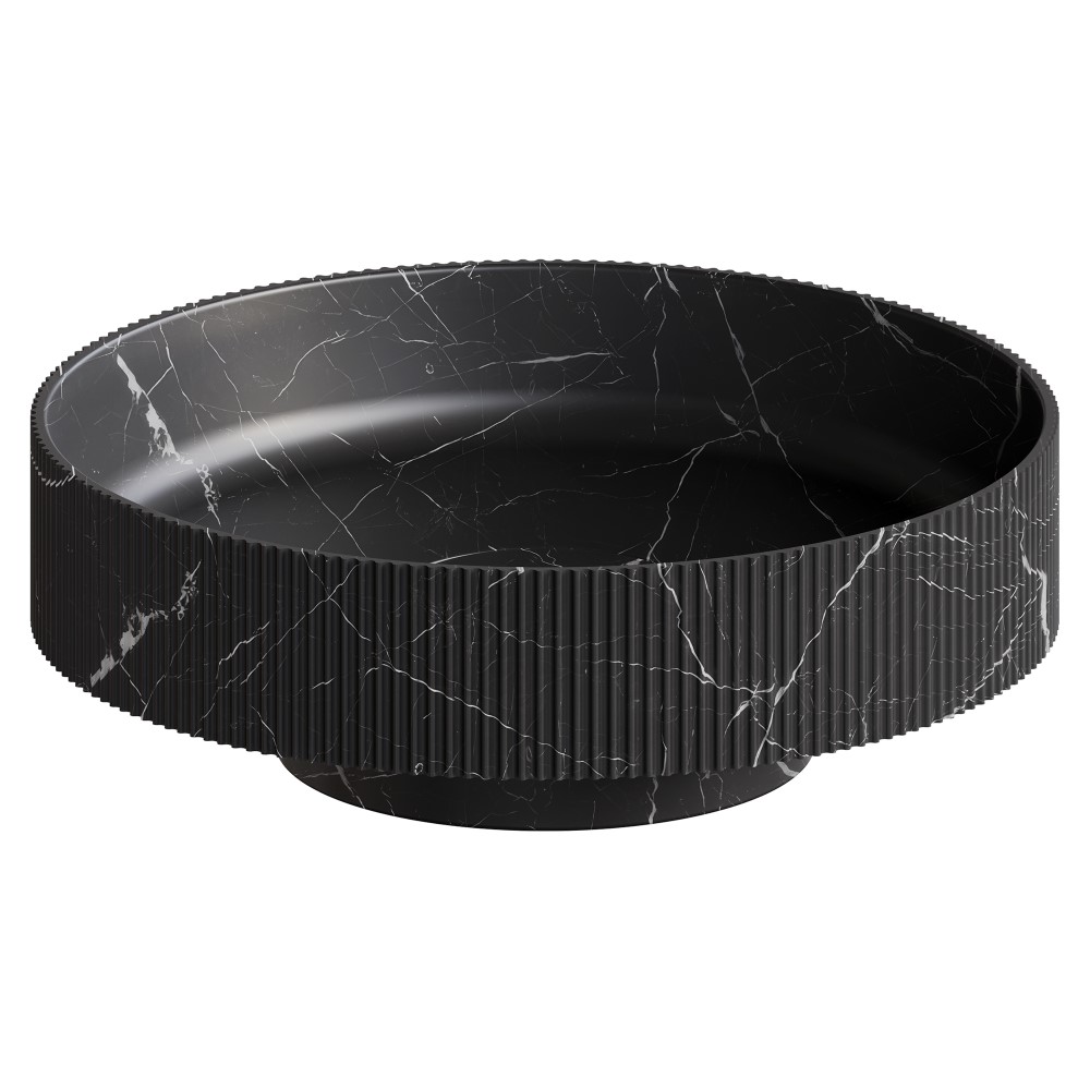 Раковина накладная рифленая Boheme SOLE Corian 400*130 Nero Marquina 801-R-NM