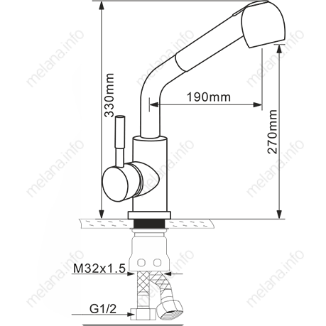 Смеситель для кухни MELANA-F8109 нерж.сталь, однорычажный, сатин, вытяжной излив