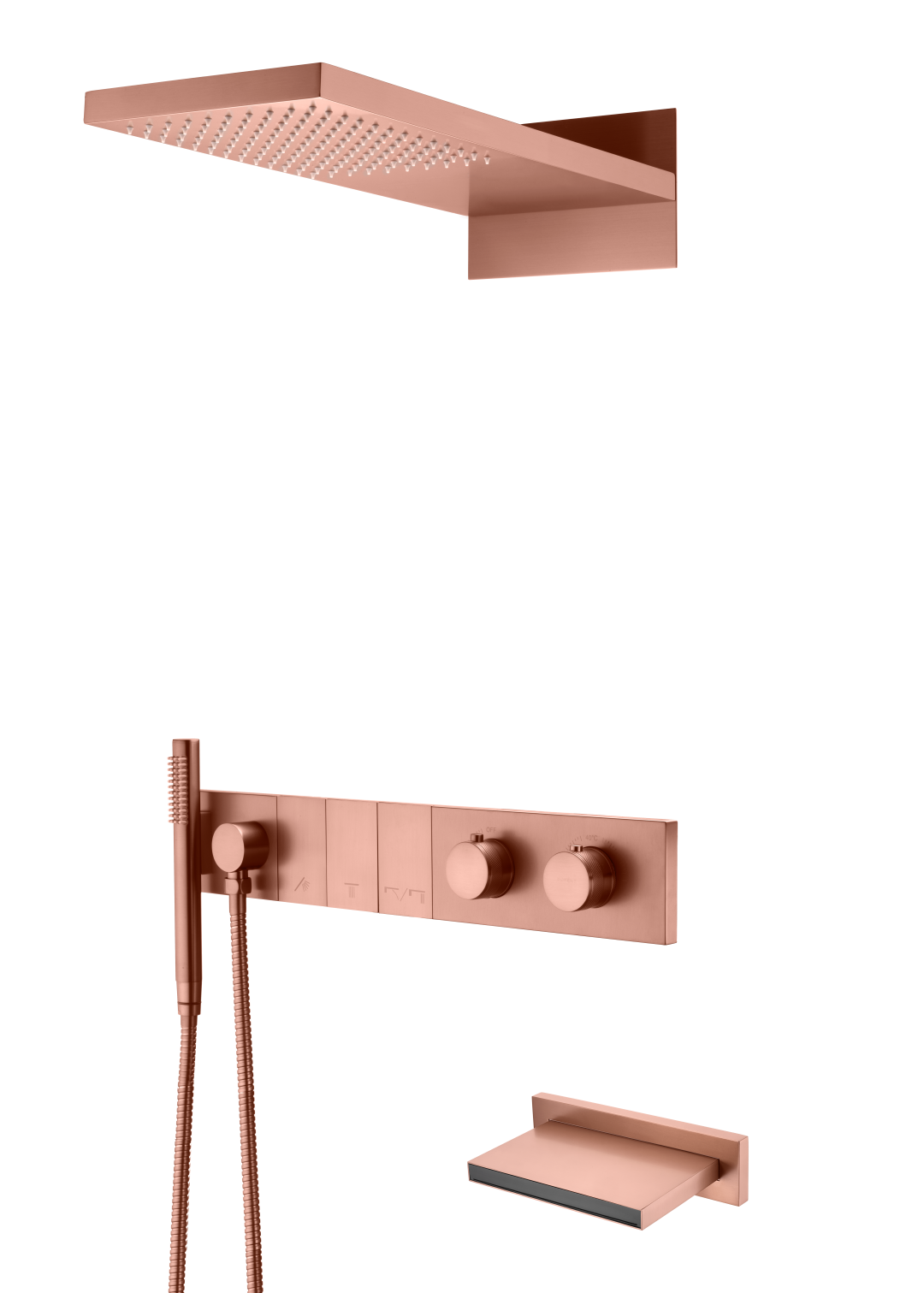 Встроенная душевая система с изливом Boheme ZODIAC с термостатом, трехпозиционная Copper Brushed 133-2-CB