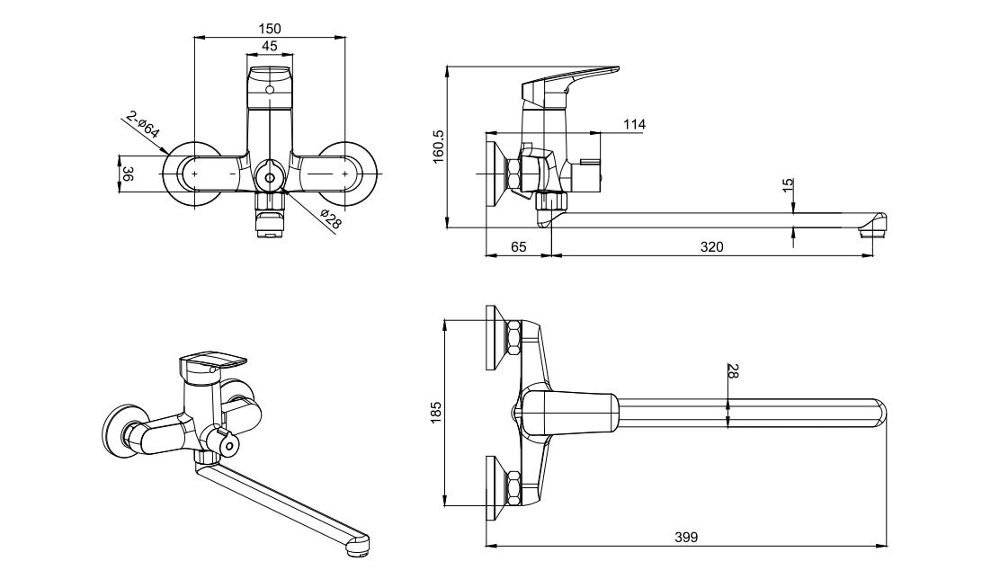 Смеситель Aquatek Вега AQ1042BGM для ванны