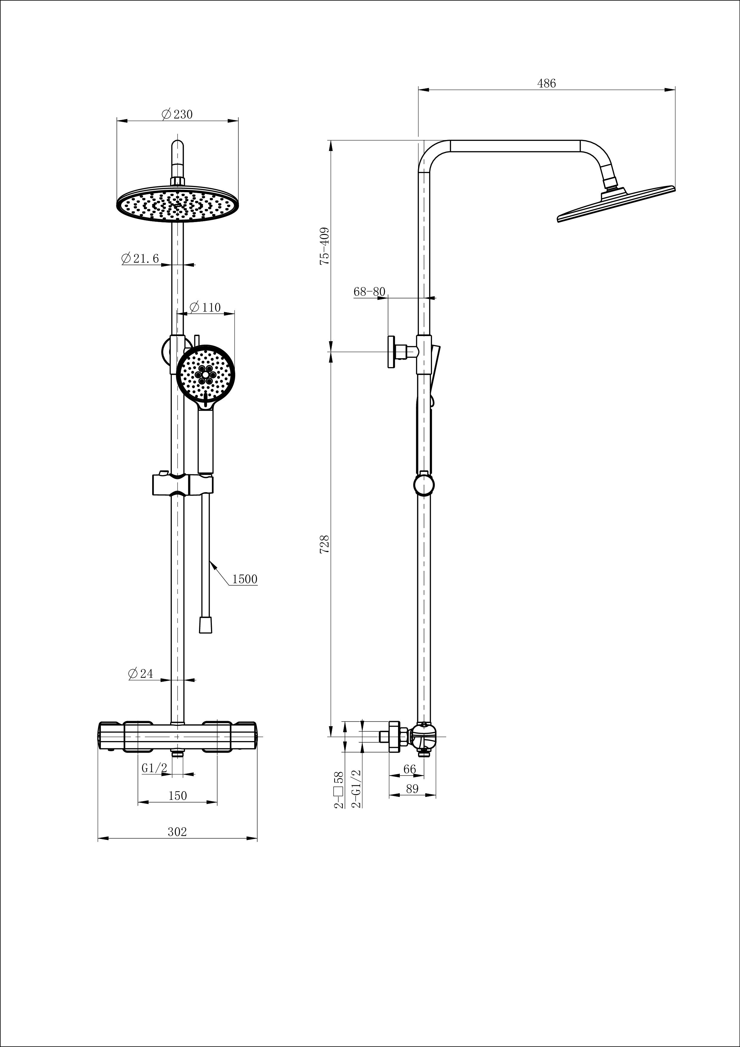 Душевая система с термостатом WONZON & WOGHAND STAY 1, Черный матовый WW-B3051-A-MB